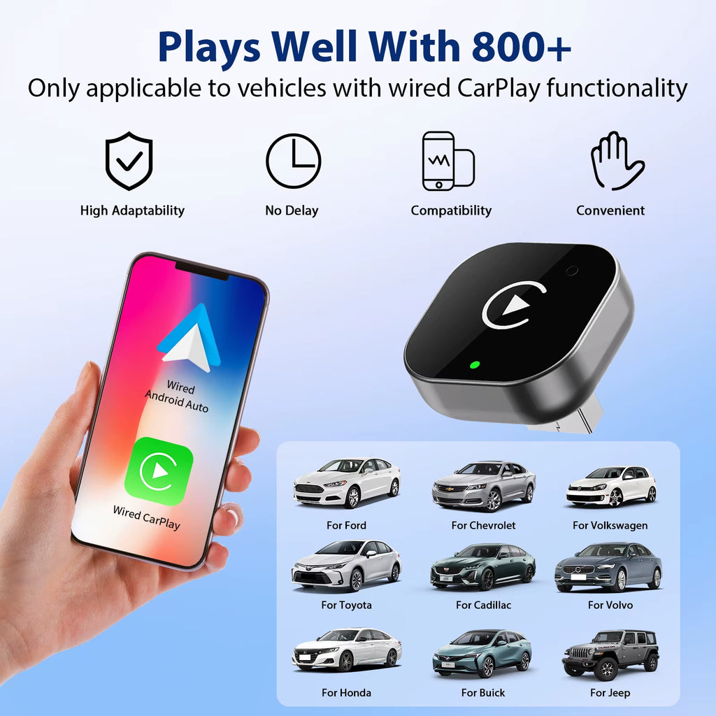 2 in 1 Wireless Carplay Adapter, Converts Wired to Wireless Carplay Adapter for Iphone, Wireless Control Plug & Play Carplay